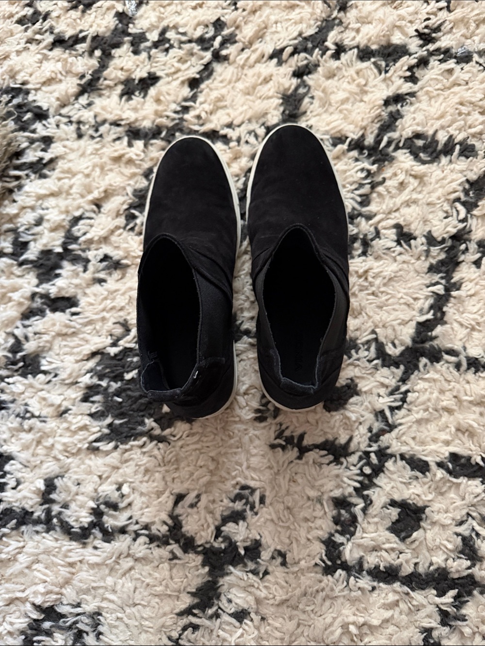 VinceWomen’s Black Slip-On Suede Sneakers with White Sole